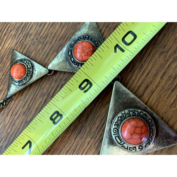 Triangle ORANGE Copper Burnt Gold AZTEC Tribal NECKLACE - Picture 7 of 7